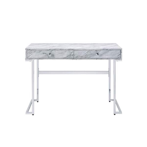 42 in. Rectangular White Manufactured Wood 2-Drawers Writing Desk