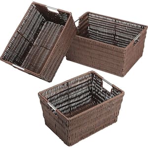 Storage Tote Collection 14.75 in. x 6.50 in. Rattique Storage Baskets in Java (Set of 3)