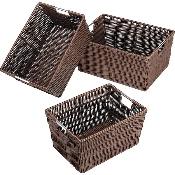 Whitmor Storage Tote Collection 14.75 in. x 6.50 in. Rattique Storage Baskets in Java (Set of 3)