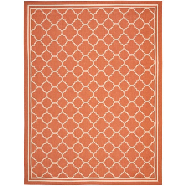 SAFAVIEH Courtyard Terracotta/Bone 8 ft. x 11 ft. Geometric Indoor/Outdoor Patio  Area Rug