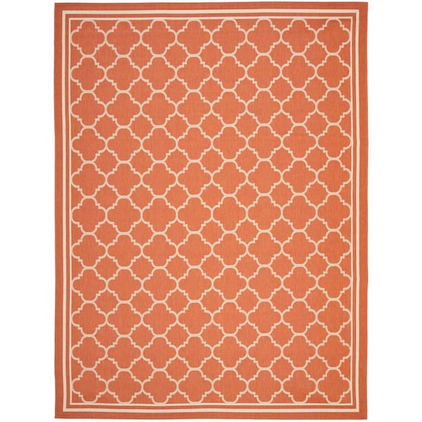 Courtyard Terracotta/Bone 8 ft. x 11 ft. Geometric Indoor/Outdoor Patio Area Rug