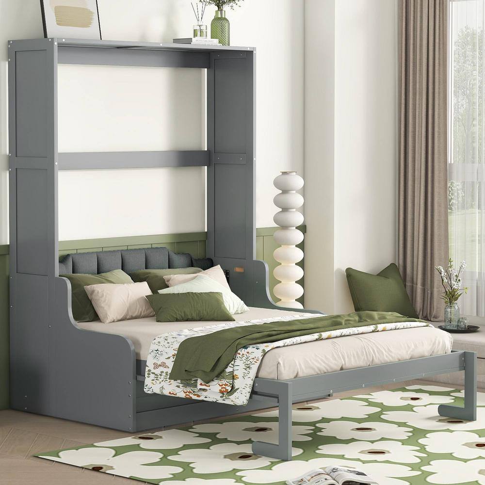 Gray Wood Frame Queen Murphy Bed with Cushion price history on PriceWatchPro
