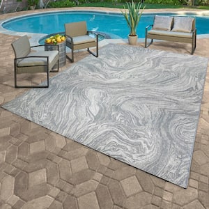 Paseo Casal Gray 9 ft. x 13 ft. Abstract Indoor/Outdoor Area Rug