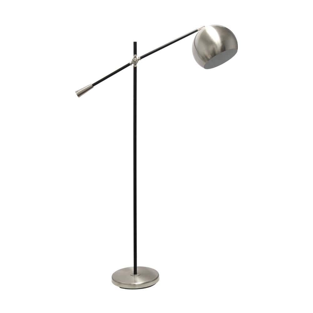 58 in. Brushed Nickel Matte Black Pivot Swing Arm Floor Lamp
