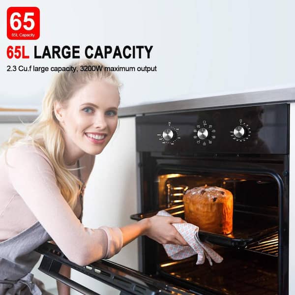 Single Wall Oven Mechanical Knob Control GASLAND Chef ES609MB 24 Built-in Electric Ovens 240V 3200W 2.3Cu.f 9 Cooking Functions Convection Wall Oven Black Glass Finish