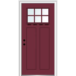 32 in. x 80 in. Right-Hand Inswing 6-Lite Clear 2-Panel Shaker Painted Fiberglass Smooth Prehung Front Door with Shelf