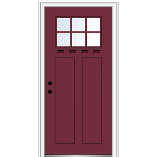 MMI DOOR 32 in. x 80 in. Right-Hand Inswing 6-Lite Clear 2-Panel Shaker Painted Fiberglass Smooth Prehung Front Door with Shelf