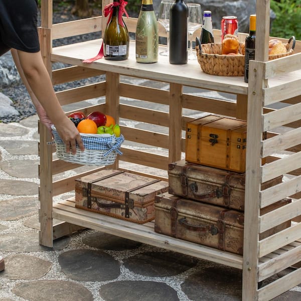 Vintiquewise Multi-Use Wooden Outdoor Bar Counter with Roof for