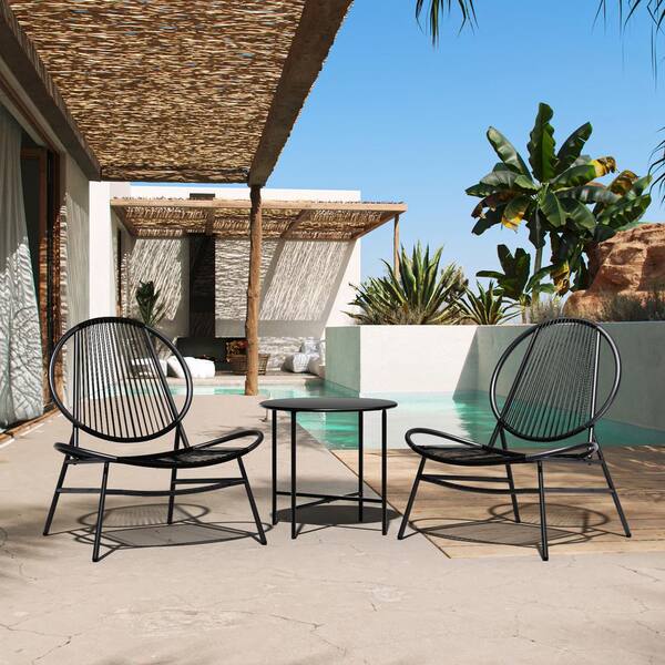 JEAREY 3 Piece Black Round Rattan Patio Rust Proof Outdoor Bistro Set XSD3P Black The Home Depot