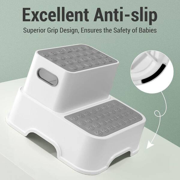 KIWDZFU 1 ft. Reach 2-Step Stools for Kids No-Slip Bathroom Sink