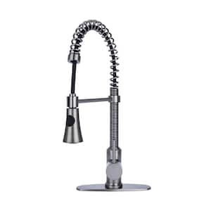 Residential Spring Coil Pull Down Kitchen Faucet Cone Spray Head and Deck Plate in Gun Metal Pewter