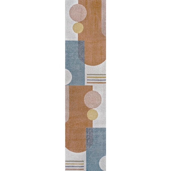 Cream/Multi 2 ft. x 8 ft. Slinger Modern Contemporary Collage Machine-Washable Runner Rug