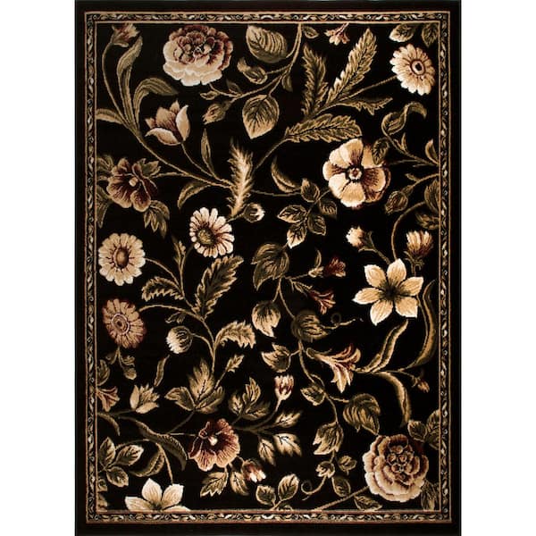 Optimum Amell Black/Green 5 ft. x 7 ft. Botanical Area Rug