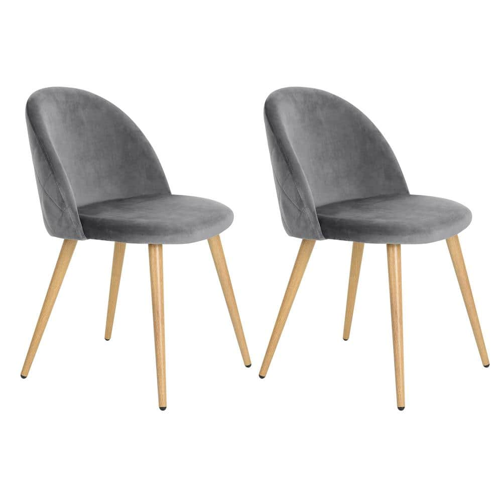 FurnitureR Zomba Grey Velvet Dining Chair (Set of 2), Gray Velvet