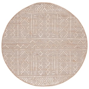 Natural Fiber Beige/Ivory 6 ft. x 6 ft. Geometric Woven Round Area Rug