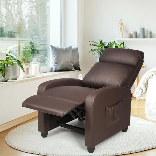 HOMCOM PU Leather Manual Recliner with Thick Padded Upholstered Cushion and Retractable Footrest, Brown, Size: 35.5