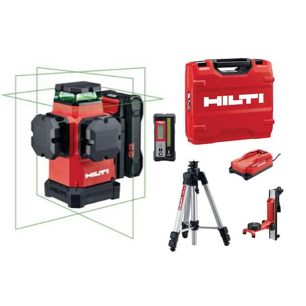 PM50-MG 22V 130 ft. Green Self-Leveling Multi-Line Laser Level w/Wall Mount, Battery, Charger, Tripod, Receiver and Case