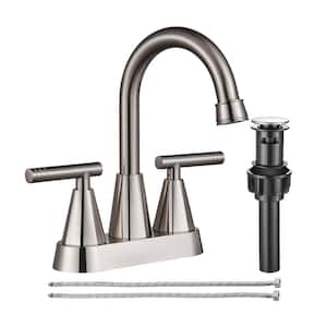 Rotatable 4 in. Center set Double-Handle Bathroom Faucet with Drain Kit Included in Brushed Nickel