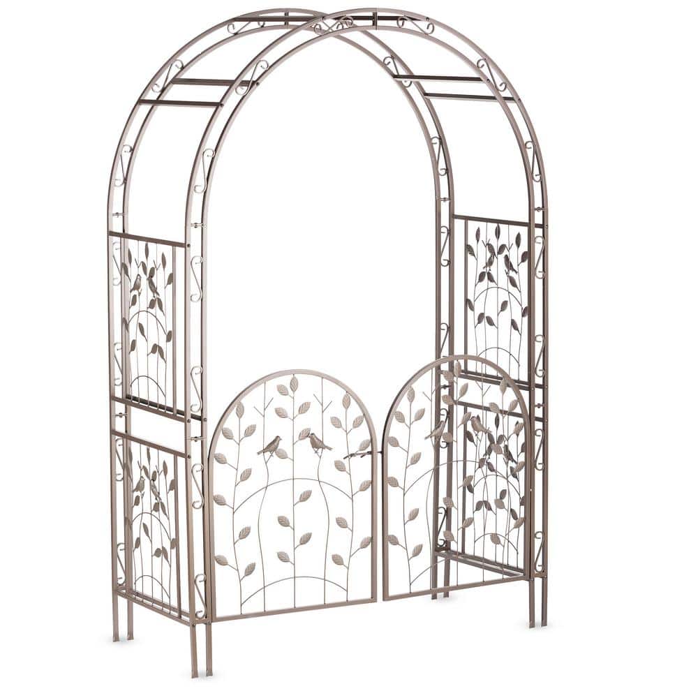 Evergreen Enterprises 84 in. x 54 in. Metal Leaves and Birds Arbor with ...