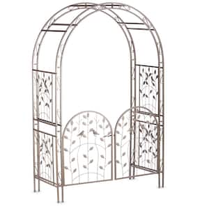 84 in. x 54 in. Metal Leaves and Birds Arbor with Gate