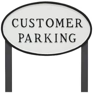 10 in. x 18 in. Large Oval Customer Parking Statement Plaque Sign with 23 in. Lawn Stakes - White/Black