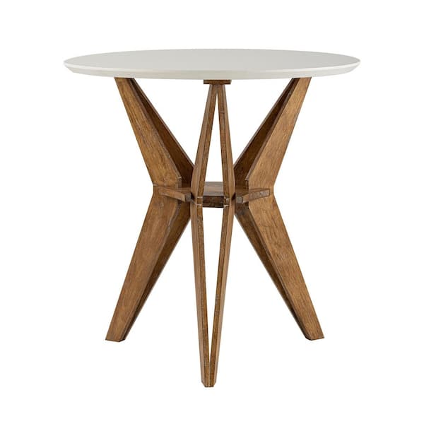 FUIN Farmhouse 23.62 in. Brown Round MDF End Table with Crisscross Legs and X Legs
