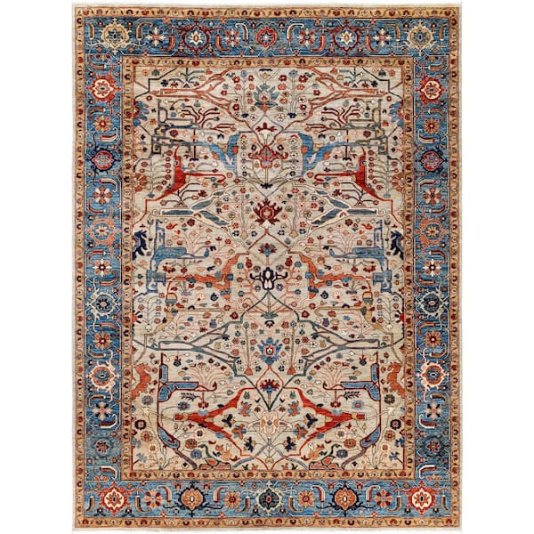 Serapi Ivory 9 ft. x 12 ft. Tribal Wool Indoor Area Rug