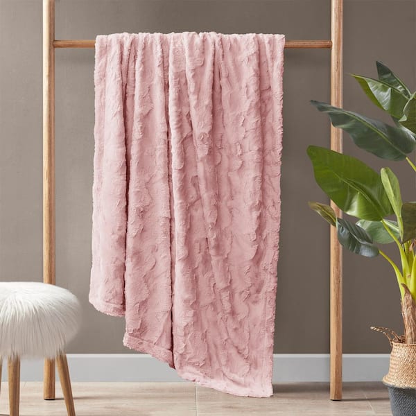 Oversized 60 in. x 70 in. Pink Throw Blanket Comfortable Faux Fur Machine Washable Soft Throw