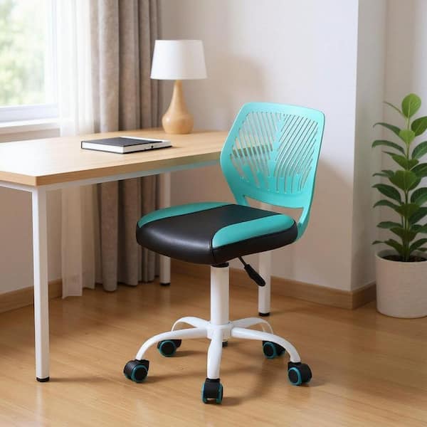 Upholstery Ergonomic Chair in Black, Blue Armless
