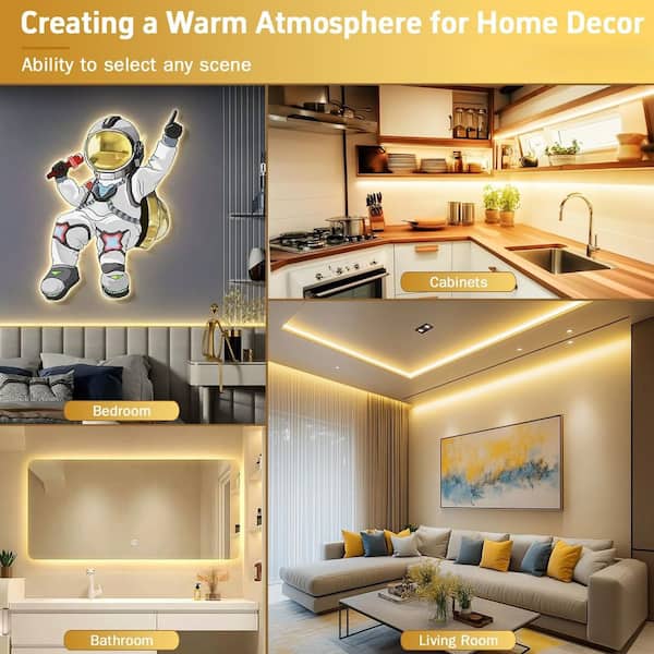 16.4 ft. Integrated LED White Finish Strip Light Fixture, Warm White 3000K Dimmable Waterproof Neon Rope Lights