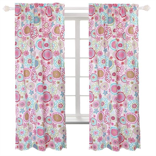 Cozy Line Home Fashions Flower Power Floral Colorful Bloom Multi-Color Pink Blue Green Orange Poly Cotton Long Window Curtain Panel 63"