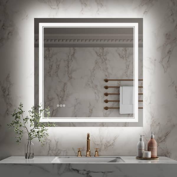 36 in. W x 36 in. H Square Frameless Crystal Clear Wall-Mounted LED Bathroom Vanity Mirror in White