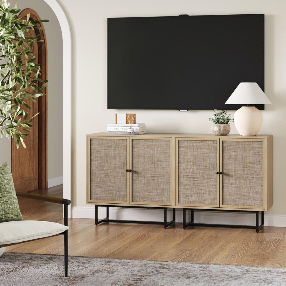 Nathan James Kova 32 in. Kova Natural Cane Rattan Doors Accent