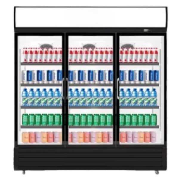 72 in. W 56.5 cu. ft. Commercial Refrigerator Merchandiser with Three Glass Doors in White Coated Steel