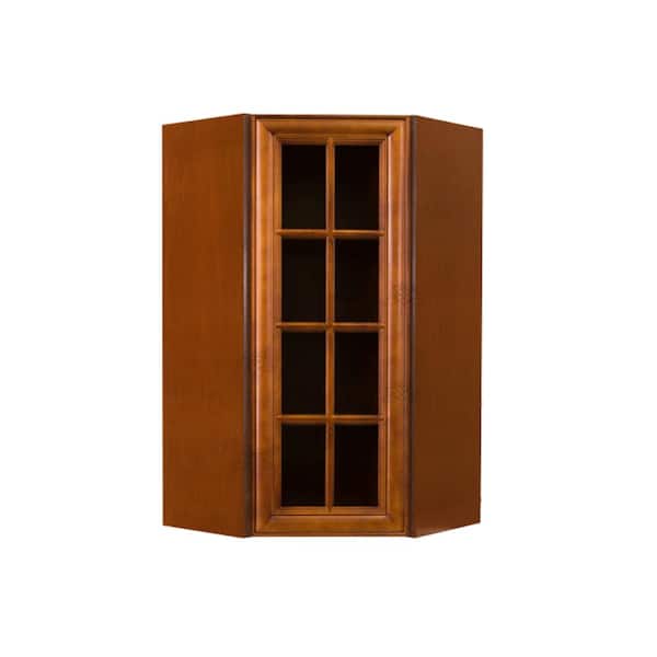 LIFEART CABINETRY Cambridge Assembled 24 in. x 42 in. x 12 in. Wall Diagonal Mullion-Door Cabinet with 1-Door 3-Shelves in Chestnut