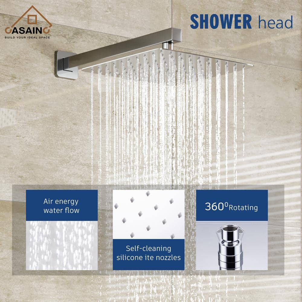 Chrome Large Square Multi-Head Wall Mounted Shower System