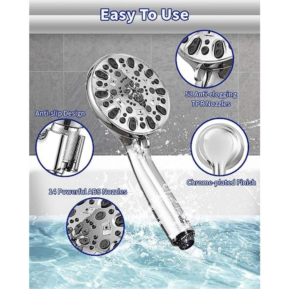 Chrome 7-Spray Handheld Shower Head with 59" Hose