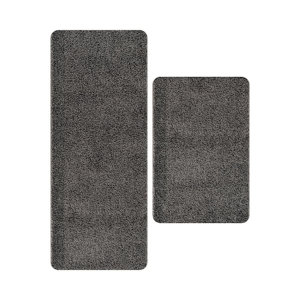 1 ft. x 2 ft. Dark Gray Silky Pieces Solid Non Slip Easy Clean Washable Modern Indoor Area Rug