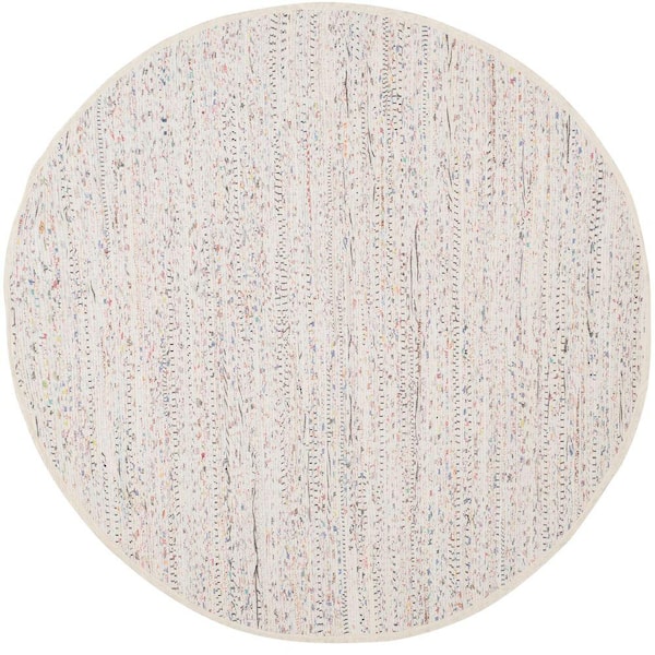 SAFAVIEH Rag Rug Ivory/Multi 8 ft. x 8 ft. Round Striped Area Rug