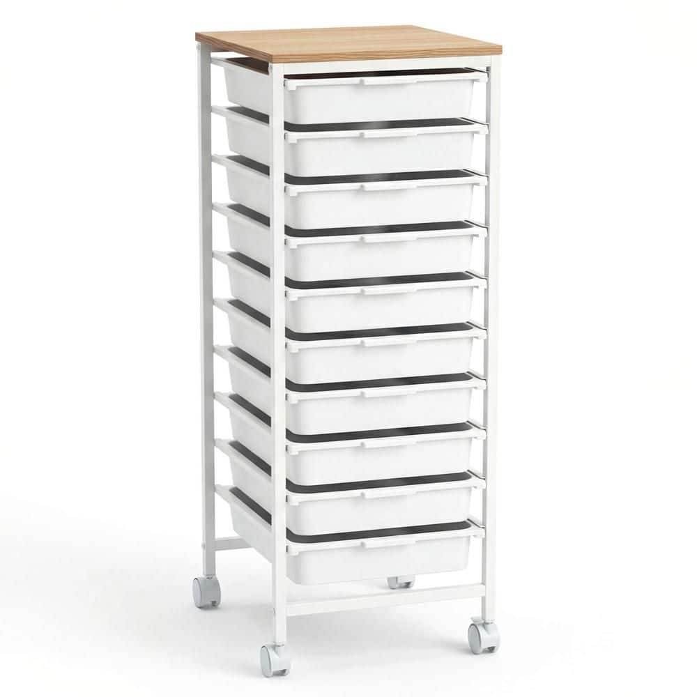 10-Drawer Rolling Art & Craft Storage Carts, Mobile Utility Organizer with Wooden Tabletop Natural + White price history on PriceWatchPro