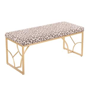 Constellation Beige Leopard Print Fabric and Gold Metal Bedroom Bench (21 x 43.5 x 18)