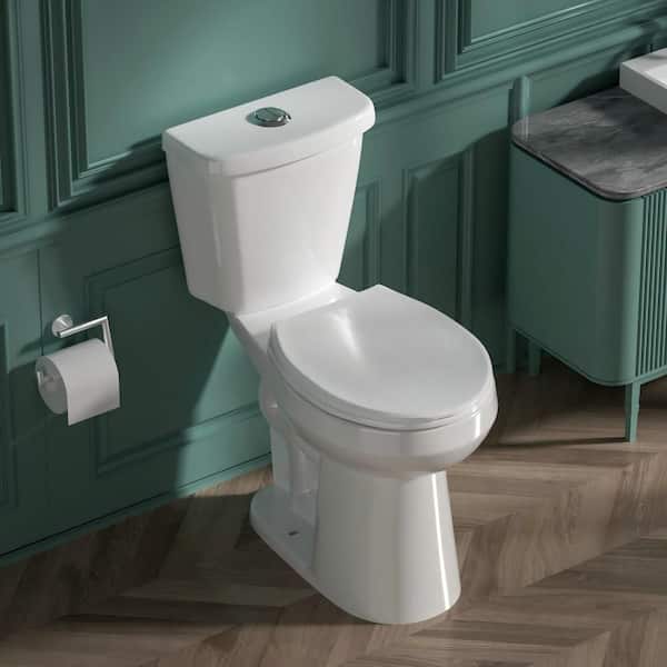 20 in. ADA Height Toilet 2-Piece 1.1/1.6 GPF Dual Flush Round Heightened Toilet in White Soft-Close Seat 12 in. Rough In