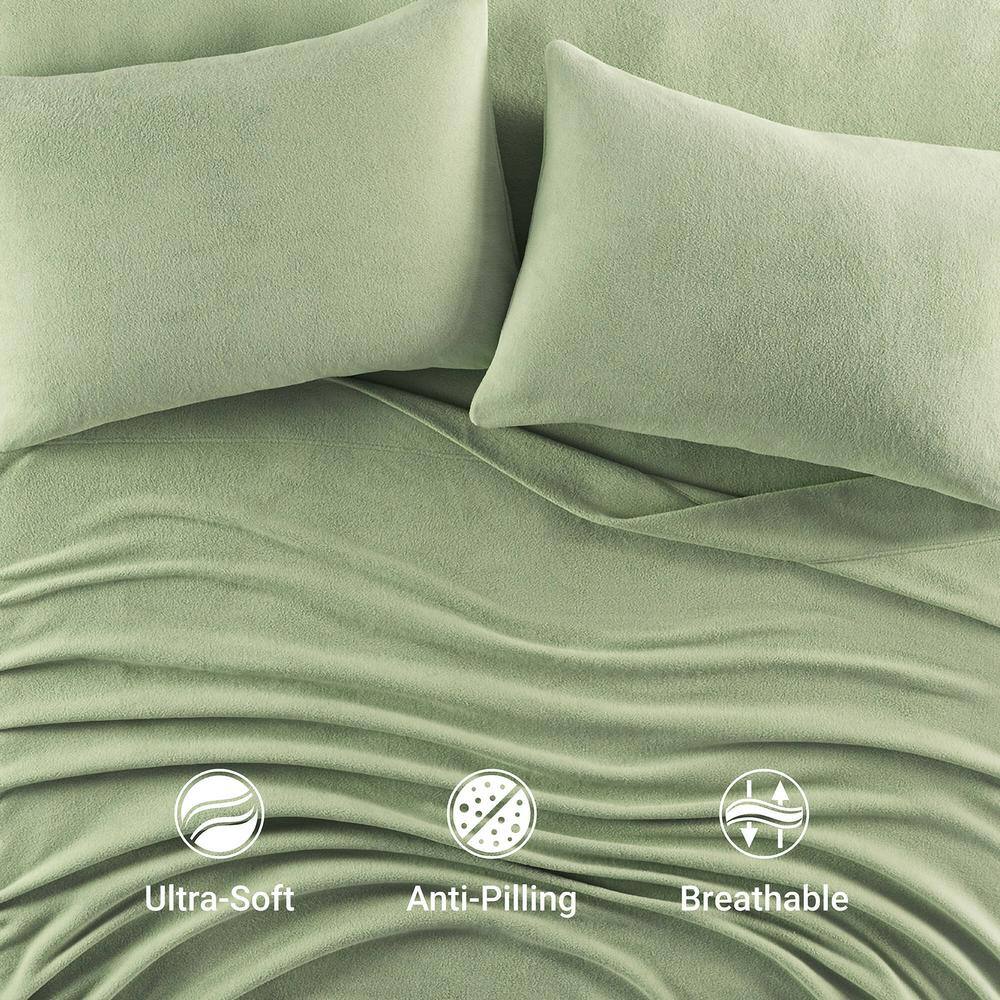 Green Plaid Twin Polyester Micro Fleece Sheet Set