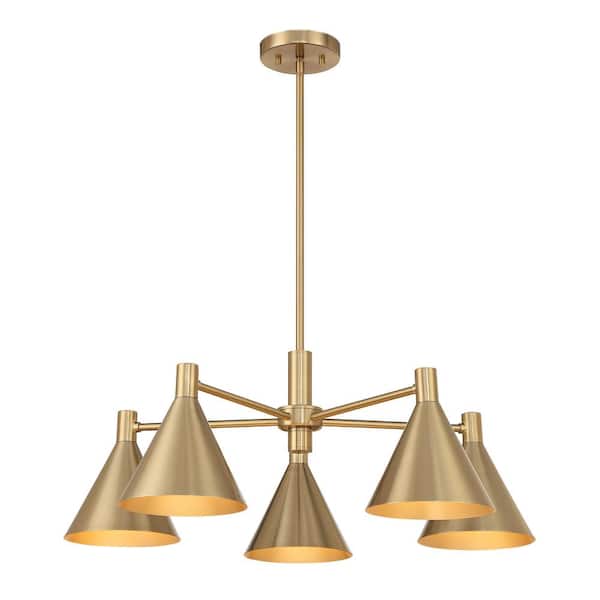 Savoy House Breegan Jane by Savoy House Pharos 5-Light Noble Brass Chandelier with Metal Brass Shades