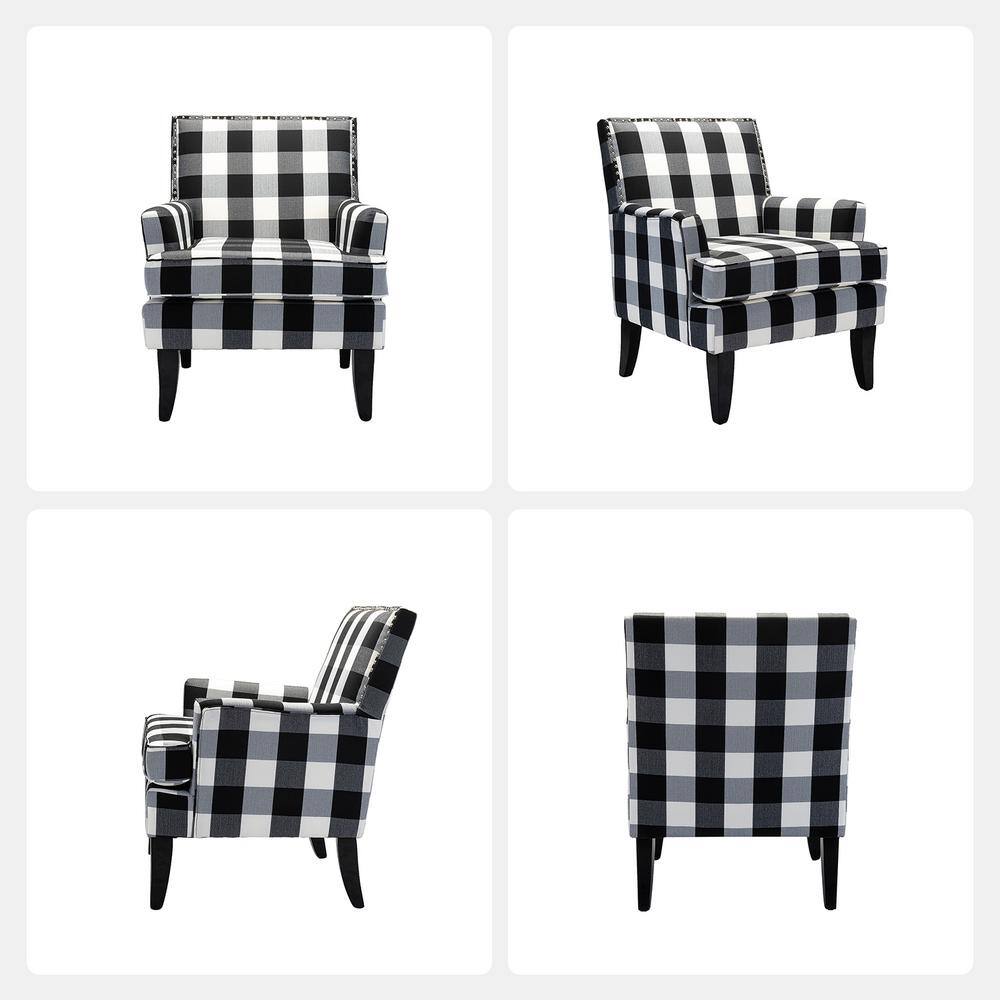 Classic Black Buffalo Plaid Armchair with Nailhead Trim