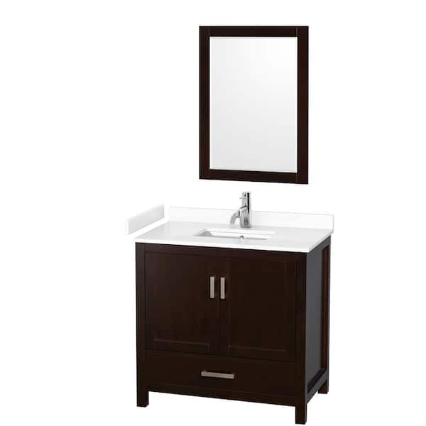 Wyndham Collection Sheffield 36 in. W x 22 in. D x 35 in. H Single Bath Vanity in Espresso with White Cultured Marble Top and 24" Mirror