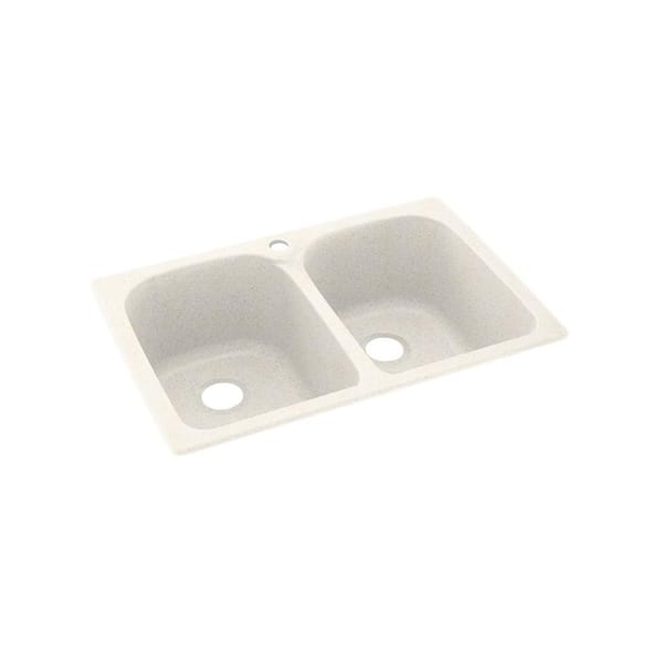 Swan Dual-Mount Solid Surface 33 in. x 22 in. 1-Hole 50/50 Double Bowl Kitchen Sink in Baby's Breath