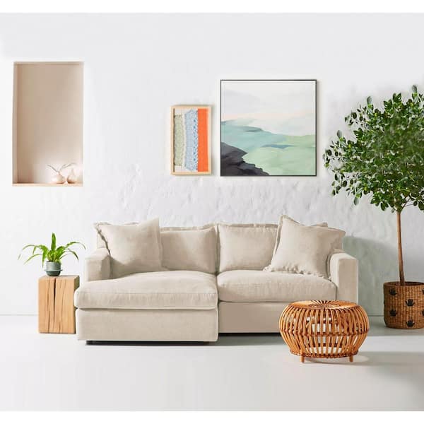 Monland 84 in. Square Arm Linen Upholstered L-Shaped Chaise Sofa Oversized Deep-Seated 2-Piece Sectional Couches in. Beige