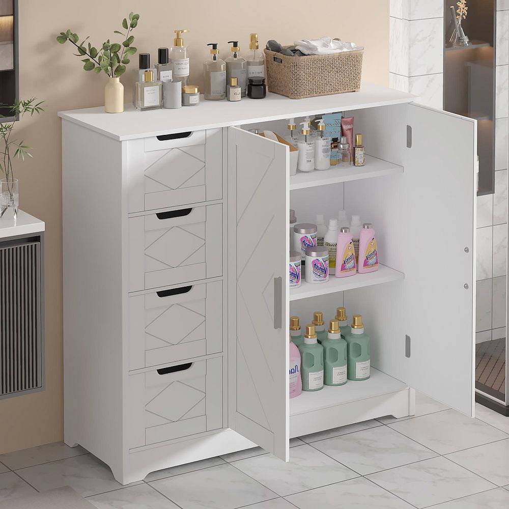 VECELO Wooden White Bathroom Storage Cabinet 32.1 in.