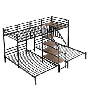 URTR Black Metal Triple Bunk Bed Frame For 3, Twin Over Twin&Twin Size ...